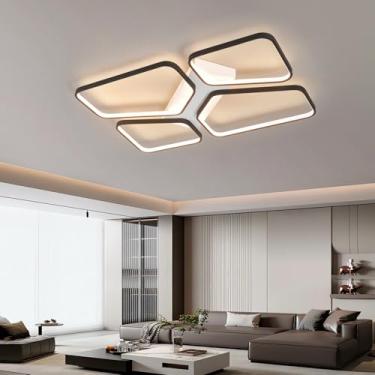 Imagem de Luminária de teto LED minimalista e moderna, 3000K-6000K, dimerizável, preta, de embutir, com controle remoto, em acrílico, para sala de estar, quarto, escritório e cozinha (72cm)