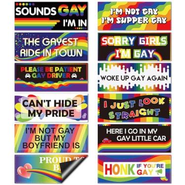 Imagem de 12 peças de adesivos magnéticos de carro arco-íris, ímãs de carro de orgulho gay, adesivos reutilizáveis de pegadinhas, decalques magnéticos engraçados LGBT para veículos, caminhões, geladeira