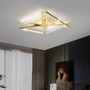 Imagem de Luminária de teto LED moderna de 52 cm com controle remoto, dimerizável (3000k-6000k), embutida, ultrafina, em acrílico, para sala de jantar e cozinha (dourada, quadrada, 52 cm).