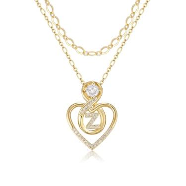 Imagem de TANTIUE Colares femininos com letras de coração, banhado a ouro 14K, zircônia cúbica, coração, inicial, pingente infinito, joia feminina, adjustable, Latão, Zircônia cúbica
