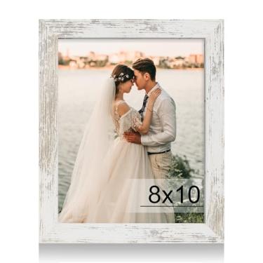 Imagem de iRahmen Porta-retrato 20 x 25 cm com vidro temperado HD, molduras de madeira para mesa e parede (branco rústico, pacote com 1)