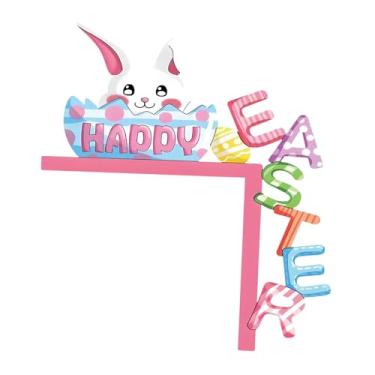 Imagem de Fenteer Enfeite de parede para porta com coelhinho da Páscoa em formato de ovo, placa de madeira decorativa para porta de Páscoa, Style B