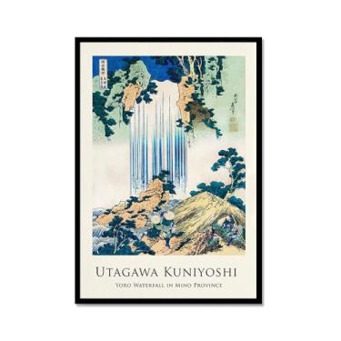Imagem de Galeria japonesa impressões de arte de parede vintage onda Ukiyo-e pôster Katsushika Hokusai Kanagawa pintura em tela sala de estar decoração de casa (SKU4,16x60 cm), moldura de metal preto)