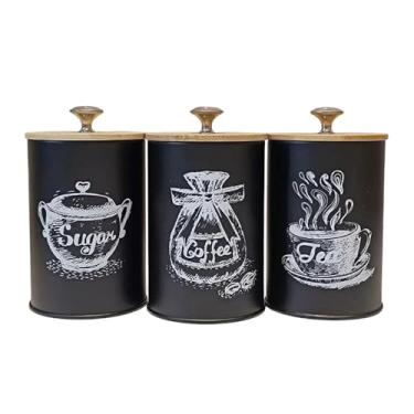 Imagem de Generic Conjunto de 3 Potes de Cozinha: Pote para Café, Decoração Rústica, Multifuncional, em Ferro, para Armazenamento de Alimentos, açúcar e Café.