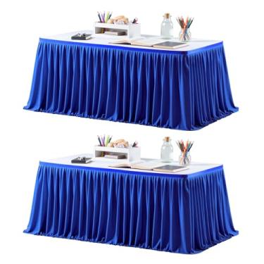 Imagem de Saia de mesa azul royal, mesas retangulares, saias de mesa de 1,8 m, saia de mesa para professor, sala de aula, dormitório, chá de bebê, festa de aniversário, formatura, banquete, casamento, poliéster