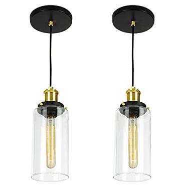 Imagem de Kit 2 Lustres Pendentes Château Cilindrico Vidro Preto Gold