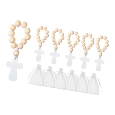 Imagem de Generic Crucifixo de madeira com rosário e bolsa para guardar lembranças de oração cristã, pingente de crucifixo religioso para mesa ou sala de estar, 6 Terços, 6 Bolsas