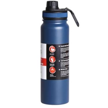 Imagem de Garrafa Térmica Esportiva Inox 800ml com Alça | Parede Dupla Isolada a Vácuo | Antivazamento e Livre de BPA | Garrafinha Academia, Corrida e Escritório (Azul Escuro)