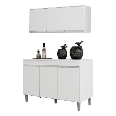 Imagem de Kit Cozinha Balcão Manu 120cm Com Tampo Mdp E Aéreo Andréia Branco - Ajl Móveis Branco