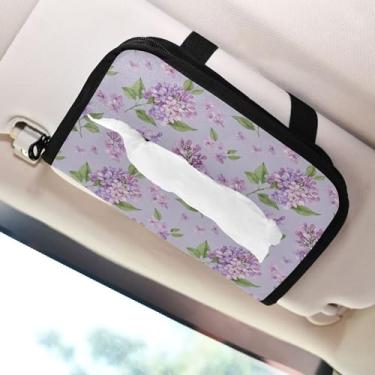 Imagem de SEHANY Elegante suporte de lenços de papel de carro floral roxo, caixa de lenços para carro, viseira solar, porta-guardanapos retangular, dispensador de máscara de carro, caixa de lenços para veículos