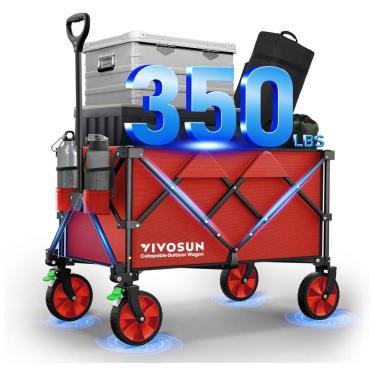 Imagem de Carrinho Dobrável para Camping e Jardim com Alça Ajustável, Capacidade 80kg, VIVOSUN, Vermelho