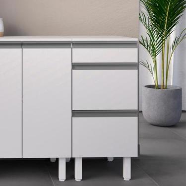 Imagem de Balcão Multiuso 40 cm MDF Branco Fosco com Tampo, Gaveta e Porta Bascu
