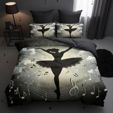 Imagem de CCoutueChen Conjunto de capa de edredom de balé, 2 peças, roupa de cama macia para meninas e crianças, conjunto de apostas de microfibra quente com 1 fronha/68 x 86