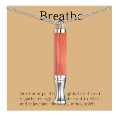 Imagem de BOLAGTIER Colar de respiração consciente: pingente de madeira natural para alívio da ansiedade e ajuda a parar de fumar, pingente sensorial de aço inoxidável para acalmar sua mente, Medium, Aço