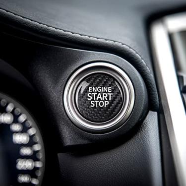 Imagem de CKE Chaveiro de ignição de chave com acabamento de botão de parada de motor de fibra de carbono real para Toyota Camry Corolla RAV4 Highlander Avalon C-HR GT86 - Preto