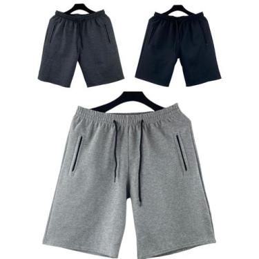 Imagem de kit 3 bermudas moletom masculino adulto bolsos lateral com ziper - f.g