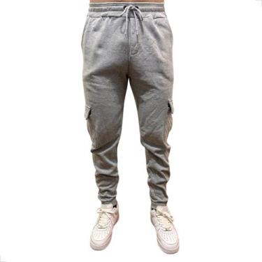Imagem de Calça Cargo Masculina de Moletom PA Moda Masculina Inverno, Cinza, P