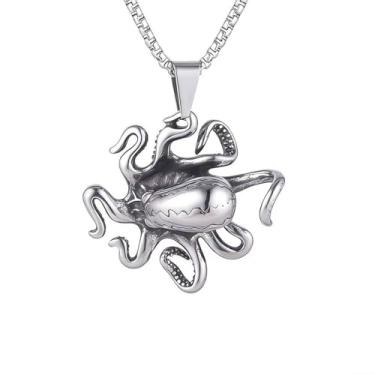 Imagem de Colar com pingente de polvo animal gótico punk oceano masculino e feminino, aço inoxidável 316L, corrente quadrada de pérola de aço inoxidável, joia vintage de amuleto