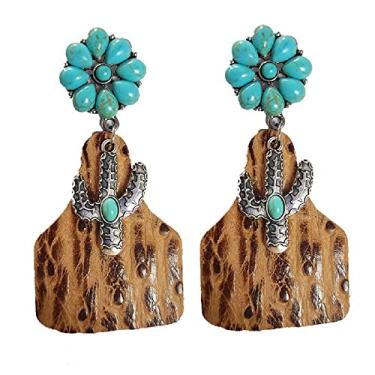 Imagem de Brincos de girassol Western Cowgirls natural de cacto de madeira lágrima turquesa estampa animal para mulheres Wild West Cowboy Texas Costume Jewelry Christmas Jewelry, Madeira madeira pintura a óleo,