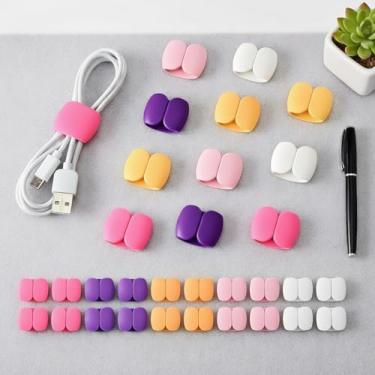 Imagem de Pacote com 20 clipes de cabo de silicone – Organizador de cabos coloridos para carregadores, gerenciamento de cabos de mesa e configuração de escritório em casa