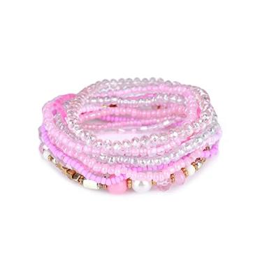 Imagem de Fuqimanman2020 Pulseiras Boho Multicamadas de Cristal com Contas Empilháveis Fio Elestic Imitação Pérola Boêmia para Mulheres Meninas Joias Artesanais Boho, Cristal, Pérola sintética