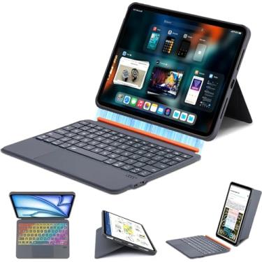 Imagem de para iPad (A16) 11ª/10ª Geração Capa Flex com Teclado, Teclado Magnético Desmontável Ultra-Leve para iPad 10.9", Case Keyboard Adjustable Stand Backlit Keys with Touchpad (Cinza)
