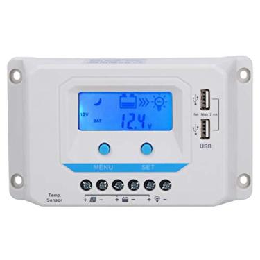 Imagem de Controlador de carga solar pwm 30a display lcd regulador de painel solar doméstico 12v 24v abs escudo energeticamente eficiente durável