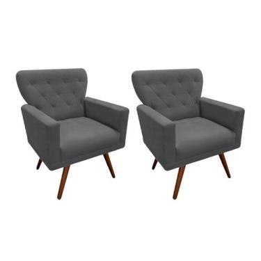 Imagem de Kit 2 Poltronas Decorativa Aurora Suede Cinza Pés Madeira Ms Decor - M