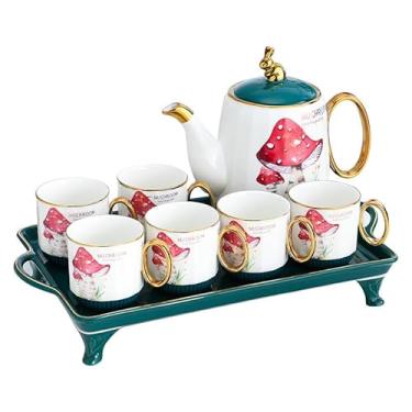 Imagem de Utensílios para servir bebidas estilo nórdico chaleira fria cerâmica grande capacidade casa café leite chá suco branco aberto frio chaleira copo água conjunto garrafa de água (vermelho)