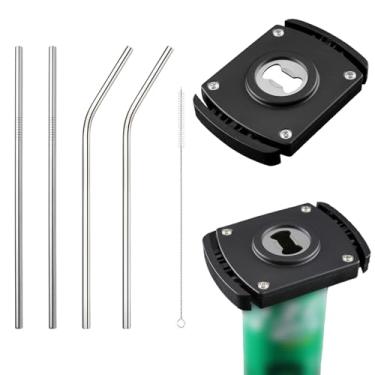 Imagem de 1 abridor de lata de cerveja, removedor de latas, abridor de lata de refrigerante equipado com canudos reutilizáveis de aço inoxidável 304 de grau alimentício, para borda macia de alumínio de 227 a