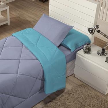 Imagem de Kit Edredom Solteiro Dupla Face + Lençol - 4 Peças em Preto e Cinza, Prático para Quartos Domésticos com Estilo Versátil (TIFFANY/CINZA)