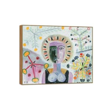 Imagem de BMZFYBS Victor Brauner famosa pintura em tela de arte de parede pronta para pendurar - retrato com flores - imagem em moldura de madeira para decoração de sala de estar 60 x 75 cm 24 x 29 pol