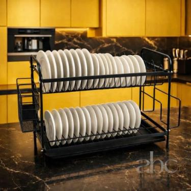 Imagem de Escorredor de Louça - PRETO Premium 2 Andares – Aço Reforcado Preto com Porta Talheres