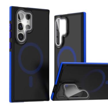 Imagem de POYUFRG Capa magnética para Samsung Galaxy S26 Ultra/S26 Plus/S26, capa fina fosca à prova de choque com proteção de câmera, capa de suporte, azul, S26 Plus