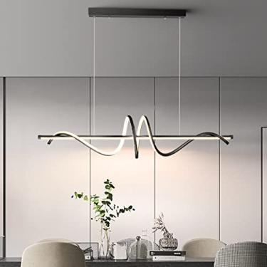 Imagem de Luminária pendente de mesa de jantar LED com design moderno em espiral, regulável e com controle remoto, ideal para sala de jantar e escritório (preta, 120 cm de comprimento/68 W).