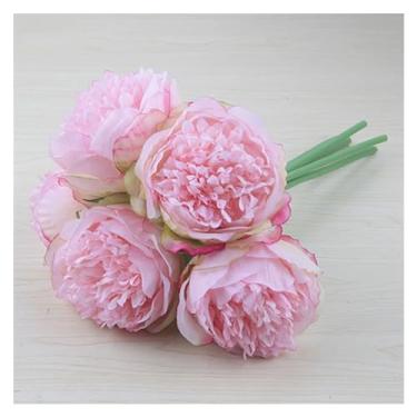 Imagem de Flores falsas 5 cabeças peônias de seda grandes buquê de noiva decoração central de mesa de casamento peônias de seda flores para casa vaso de flores ornamentais decoração de flores falsas (rosa