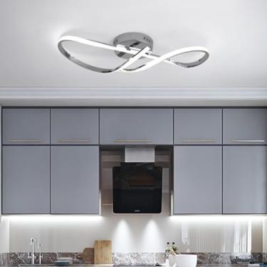 Imagem de Luminária de teto LED moderna e regulável com controle remoto para sala de estar, quarto, cozinha, sala de jantar, varanda e corredor (cromada, 80 cm de comprimento).