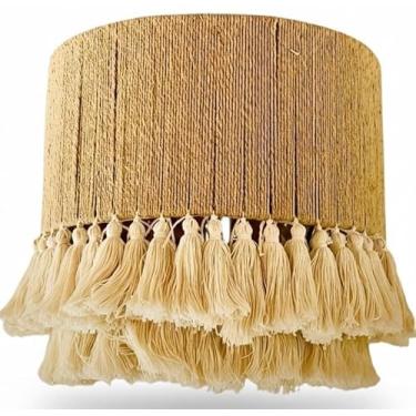 Imagem de Abajur Tristan Home Elegante Boho feito à mão com camadas duplas de borlas com babados, abajur de mesa estilo vintage, abajur de chão, médio, 35 x 35 x 30 cm