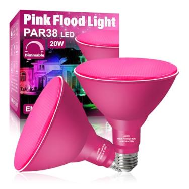Imagem de Pacote com 2 lâmpadas LOXYEE LED Par38 rosa de inundação, lâmpada rosa de 20 watts substituída para 200 watts, lâmpada E26 rosa base para lâmpadas de Halloween, decoração de festas, iluminação de férias ao ar livre