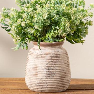 Imagem de Vaso de flores pequeno de cerâmica, vasos rústicos de 15 cm, decoração de casa, vaso decorativo de pampas de cerâmica curta para mesa, sala de estar, entrada, cornija, estante de livros, quarto