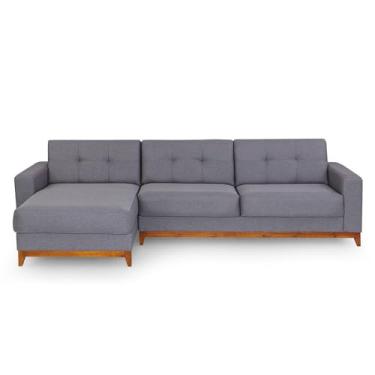 Imagem de Sofá 4 Lugares com Chaise Herval Safira Linho Cinza, 300 cm