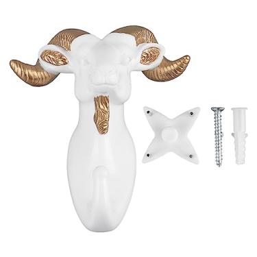 Imagem de Pilipane Gancho de parede em forma de animal, gancho decorativo de resina para casaco, toalha, organizador de joias, decoração de casa, material ecológico durável (cabra dourada pintada)