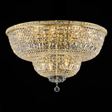 Imagem de 16 lustres de cristal modernos de teto luminária de teto com montagem embutida para sala de estar, sala de jantar, quarto, hall de entrada (dourado, 81 cm)