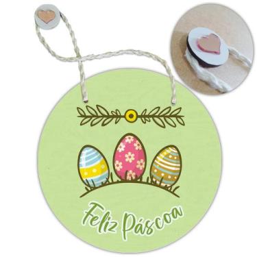 Imagem de Placa Porta com Alça Feliz Páscoa Coelho Coelha Ovo Guirlanda 19cm - R