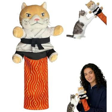 Imagem de Fantoche de gatinho de karatê, luva de luta livre para gatos com manga protetora no antebraço, brinquedo de fantoche de mão interativo para brincadeiras seguras, treinamento, morder as mãos e jogar
