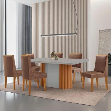 Imagem de Mesa De Jantar Aspen 180cm Tampo Mdf E Vidro 6 Cadeiras Lisboa Tork /nat/off/serig. Off
