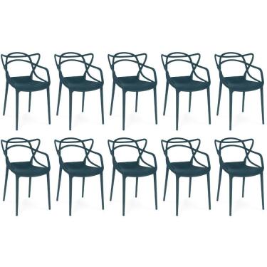 Imagem de Kit 10 Cadeiras De Jantar Allegra Design Empilhável - Azul Marinho