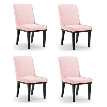 Imagem de Cadeira Sala De Jantar Base Madeira Preto Kit 4 Sofia Suede Rosa Bebê D03 - D'rossi