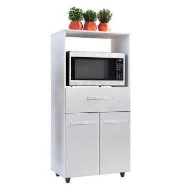 Imagem de Balcão Multiuso para Micro-Ondas 2 Portas 1 Gaveta Nalu Branco - Mobli