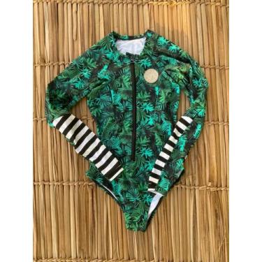 Imagem de Maiô Adulto Cavado Manga Longa Lycra UV50+ Tamanho:G - Nalucau, G